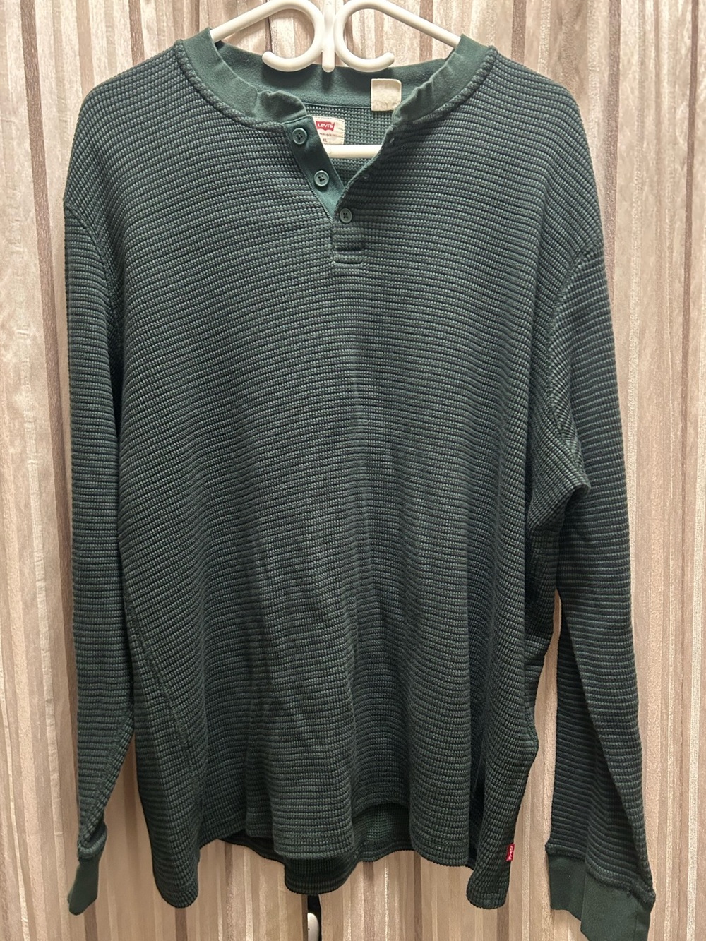 Levi's Dark Green Thermal Henley Long Sleeve, Mens Size XL